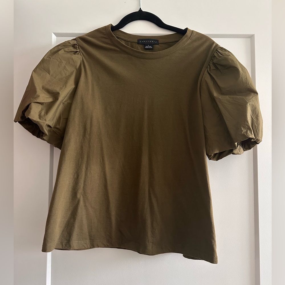 Sanctuary | Olive Green Puff Sleeve Top | Size L